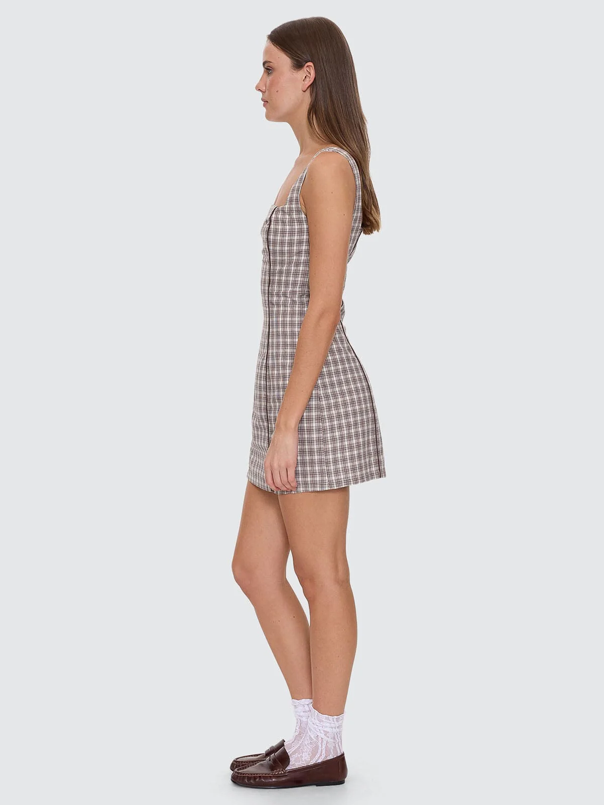 Adorned Check Elsie Mini Dress - Java - Image 3