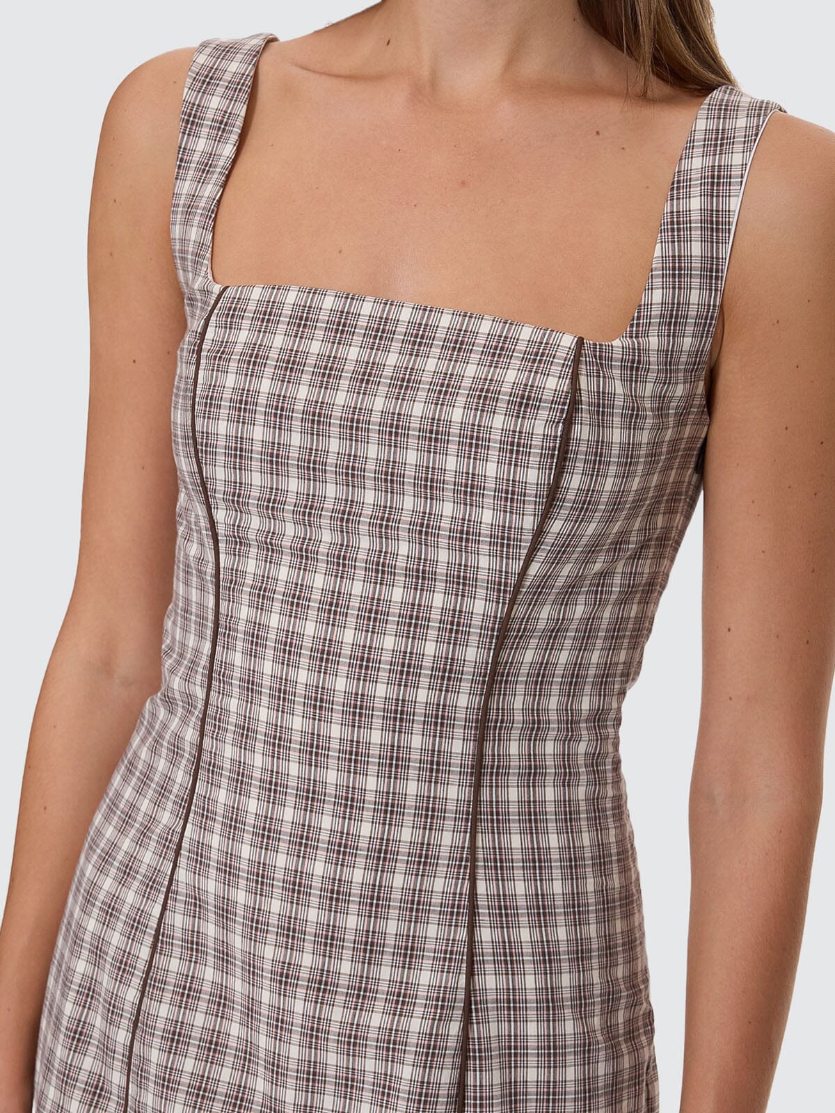 Adorned Check Elsie Mini Dress - Java - Image 7