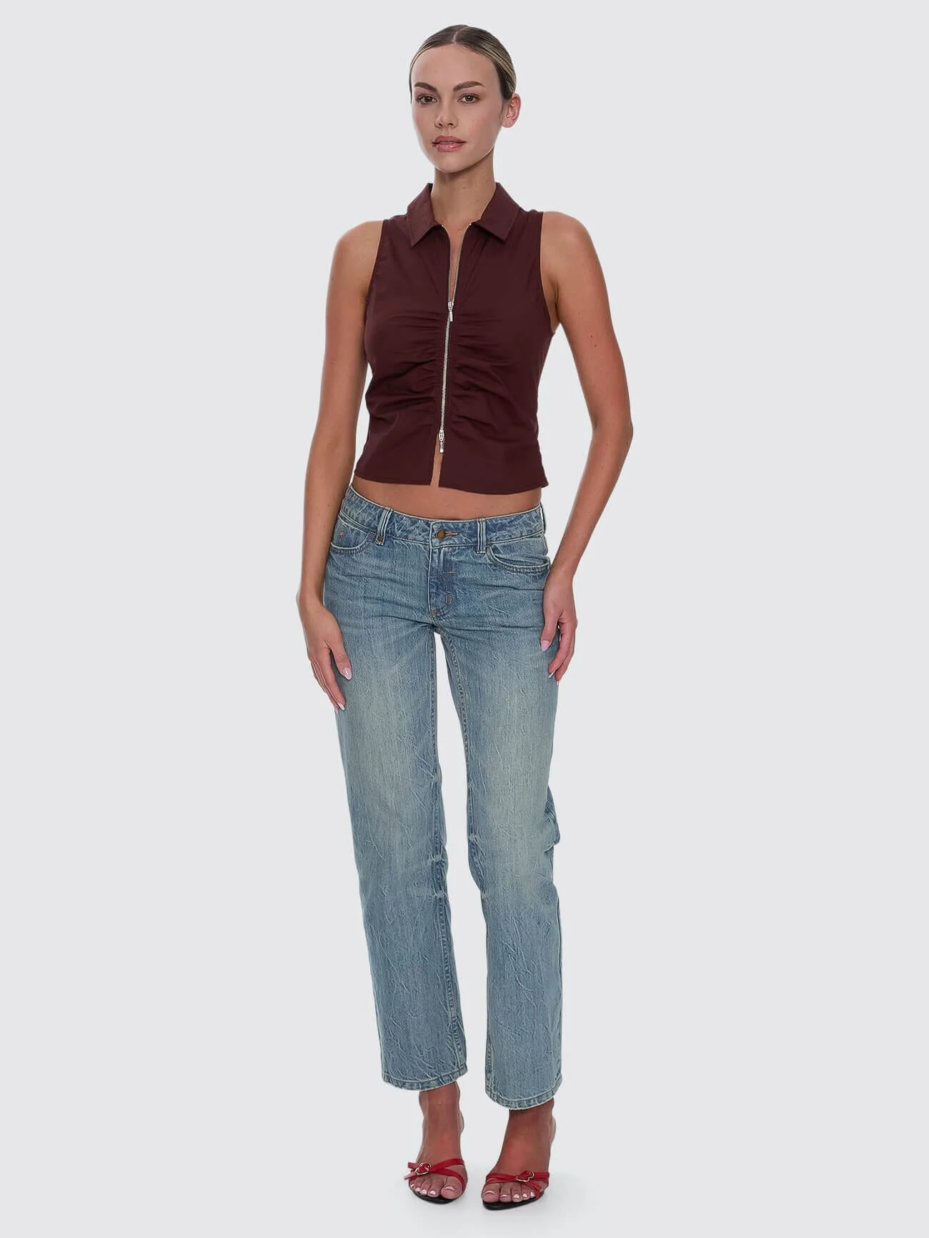 Andy Zip Sleeveless Shirt - Bitter Chocolate - Image 3