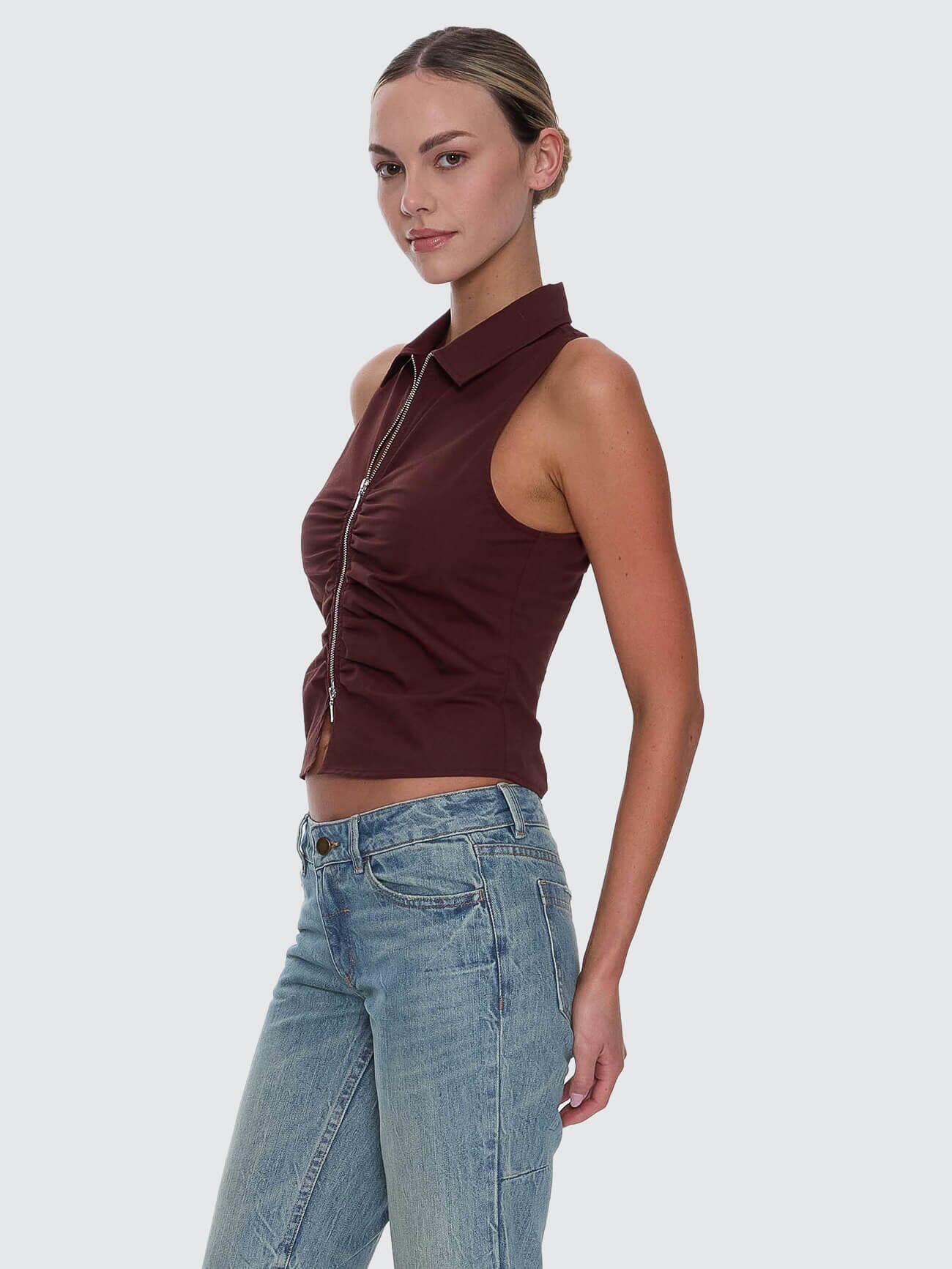 Andy Zip Sleeveless Shirt - Bitter Chocolate - Image 4