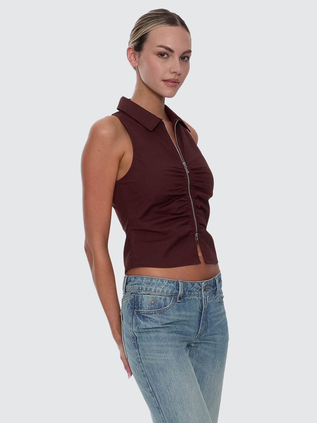 Andy Zip Sleeveless Shirt - Bitter Chocolate - Image 6
