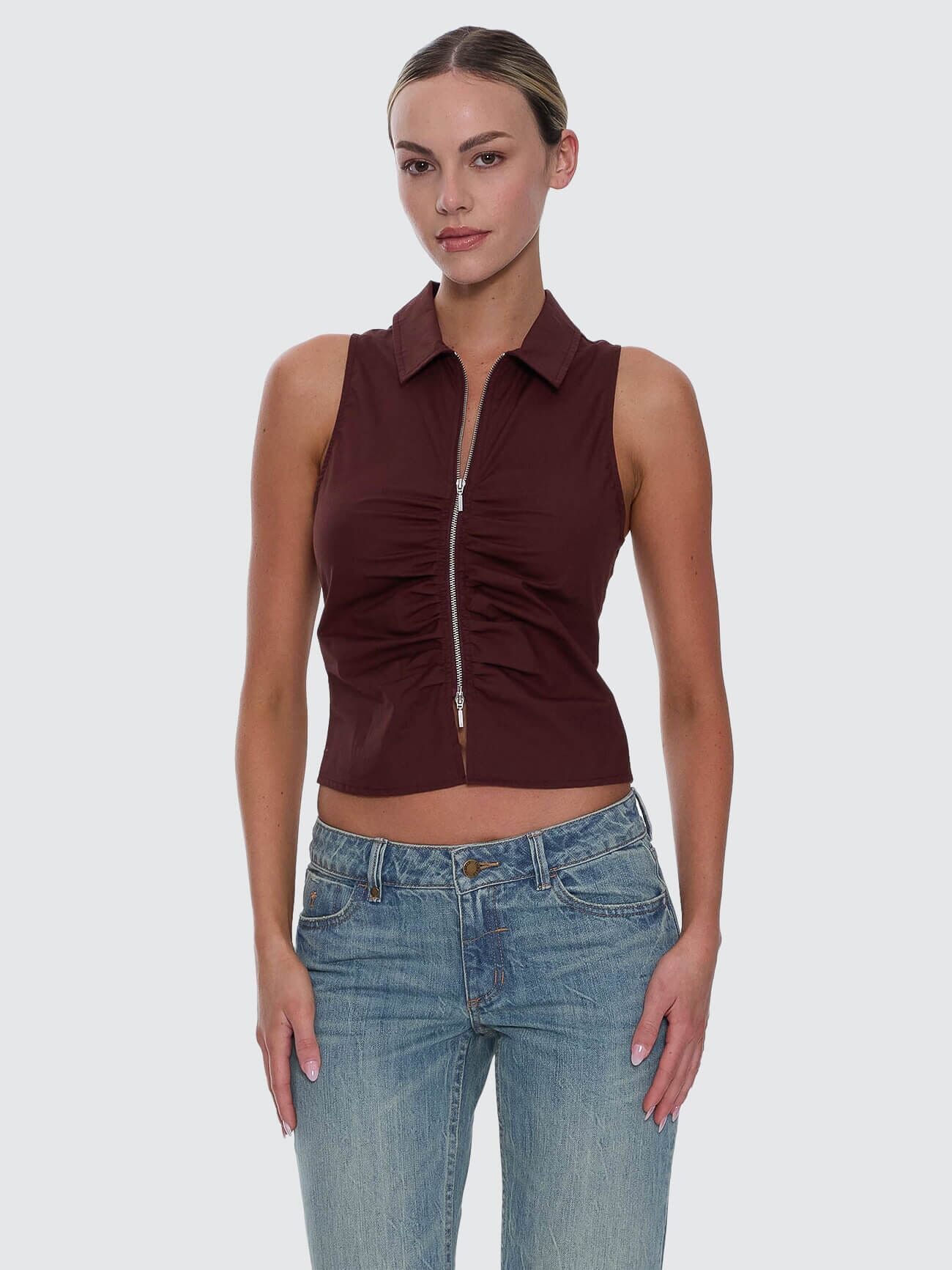 Andy Zip Sleeveless Shirt - Bitter Chocolate - Image 8