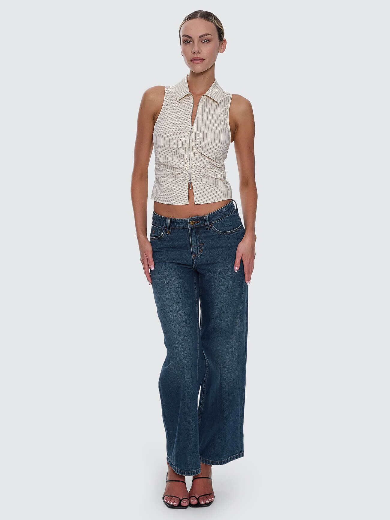 Andy Zip Sleeveless Shirt - Butter Cream Stripe - Image 4