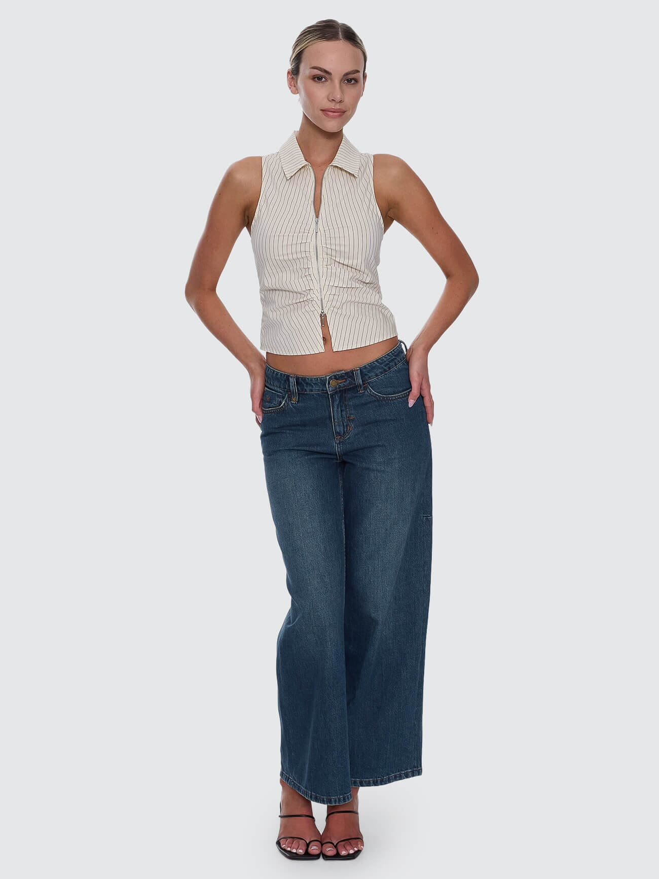 Andy Zip Sleeveless Shirt - Butter Cream Stripe - Image 8