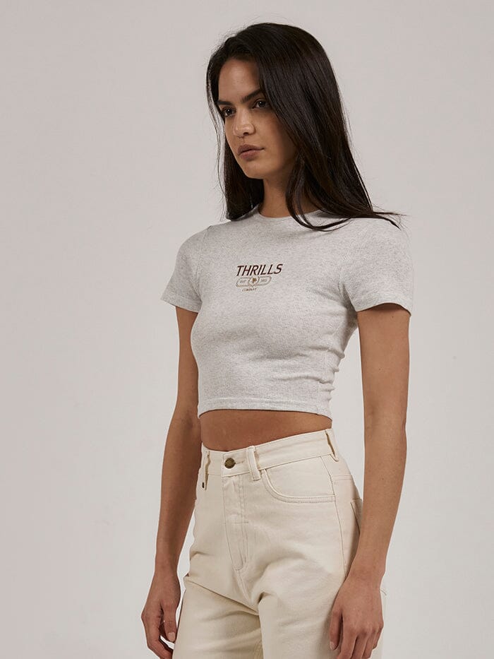 Bad Habits Club Baby Tee - White Marle - Image 2