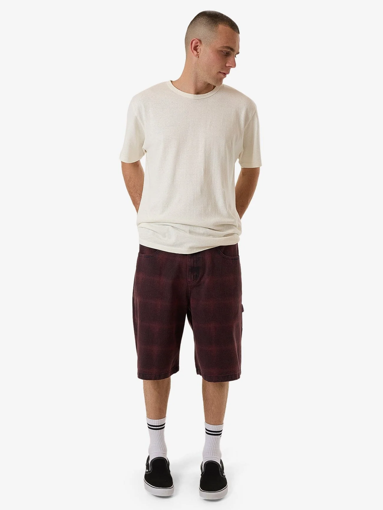Big Slacker Barrio Check Denim Short - Deep Plum - Image 4
