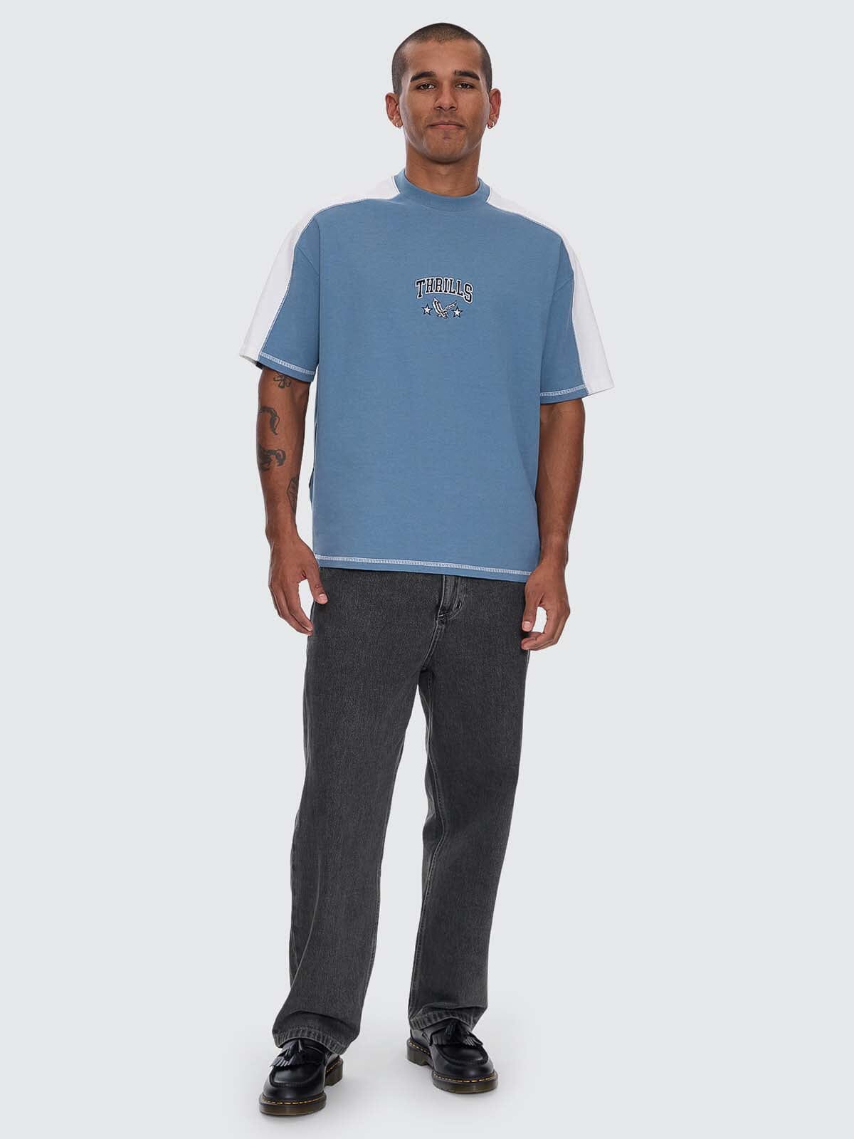 Campus Embro Box Fit Oversize Panel Tee - Smog - Image 4