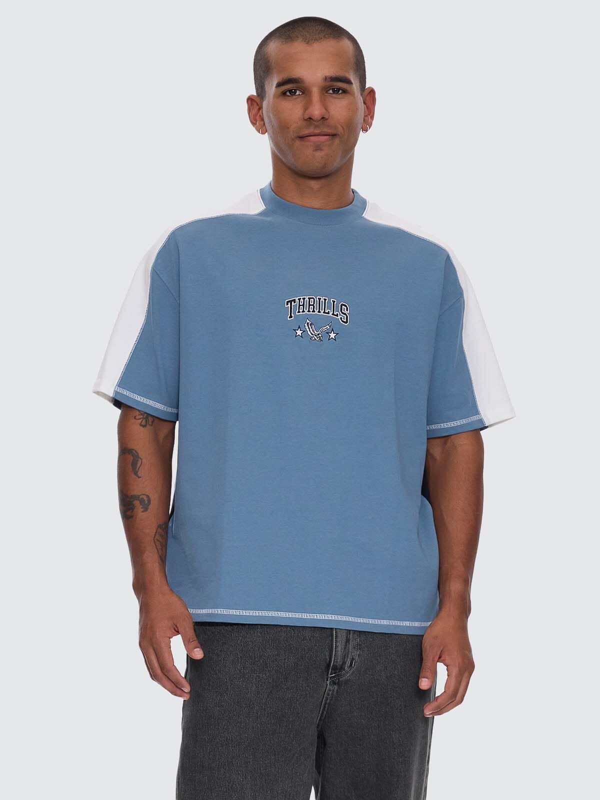 Campus Embro Box Fit Oversize Panel Tee - Smog - Image 5