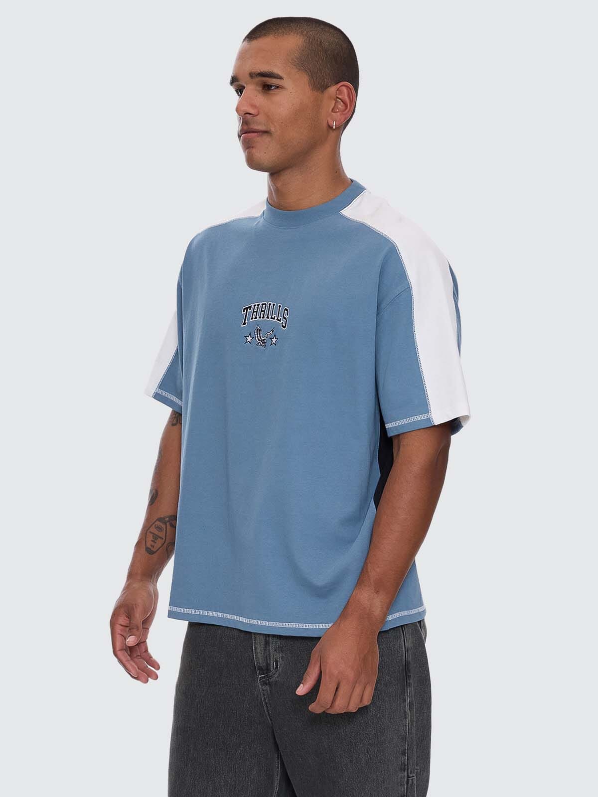 Campus Embro Box Fit Oversize Panel Tee - Smog - Image 6