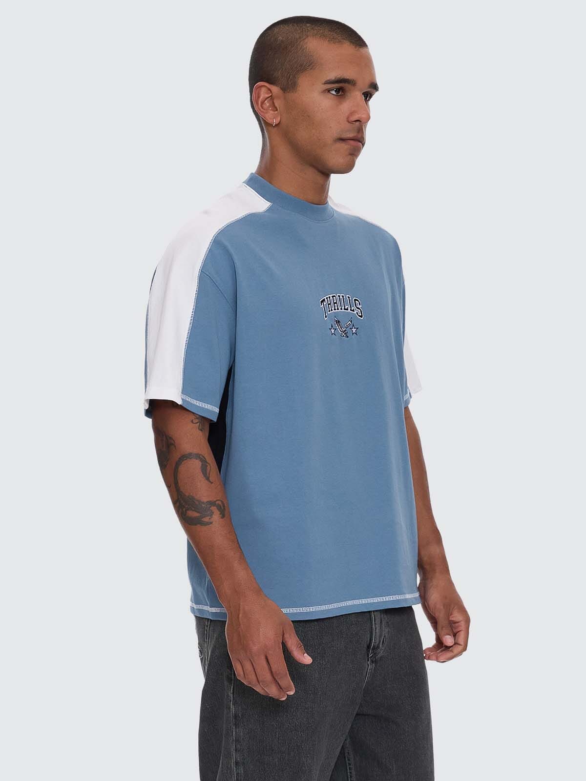 Campus Embro Box Fit Oversize Panel Tee - Smog - Image 7