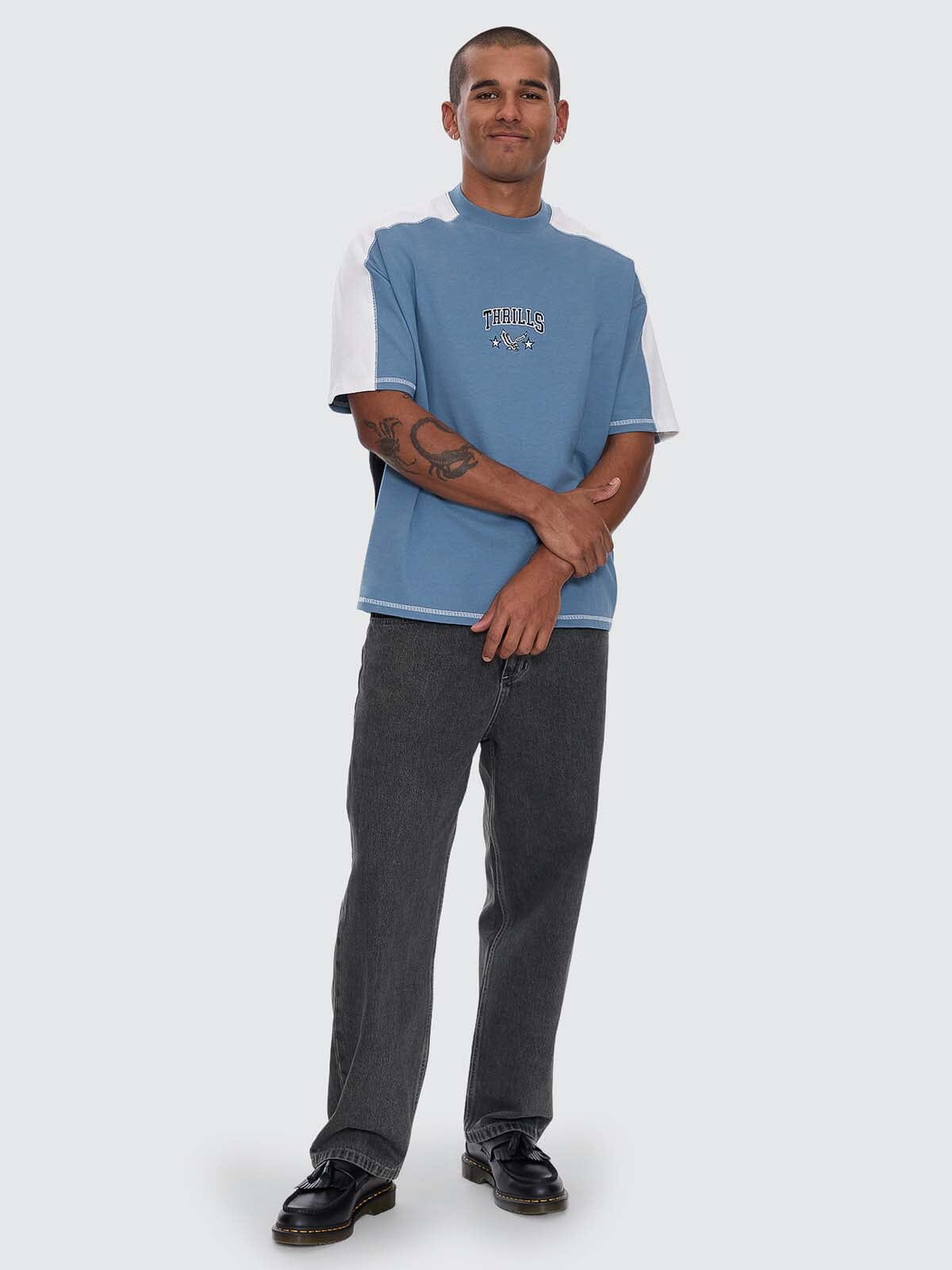 Campus Embro Box Fit Oversize Panel Tee - Smog - Image 8