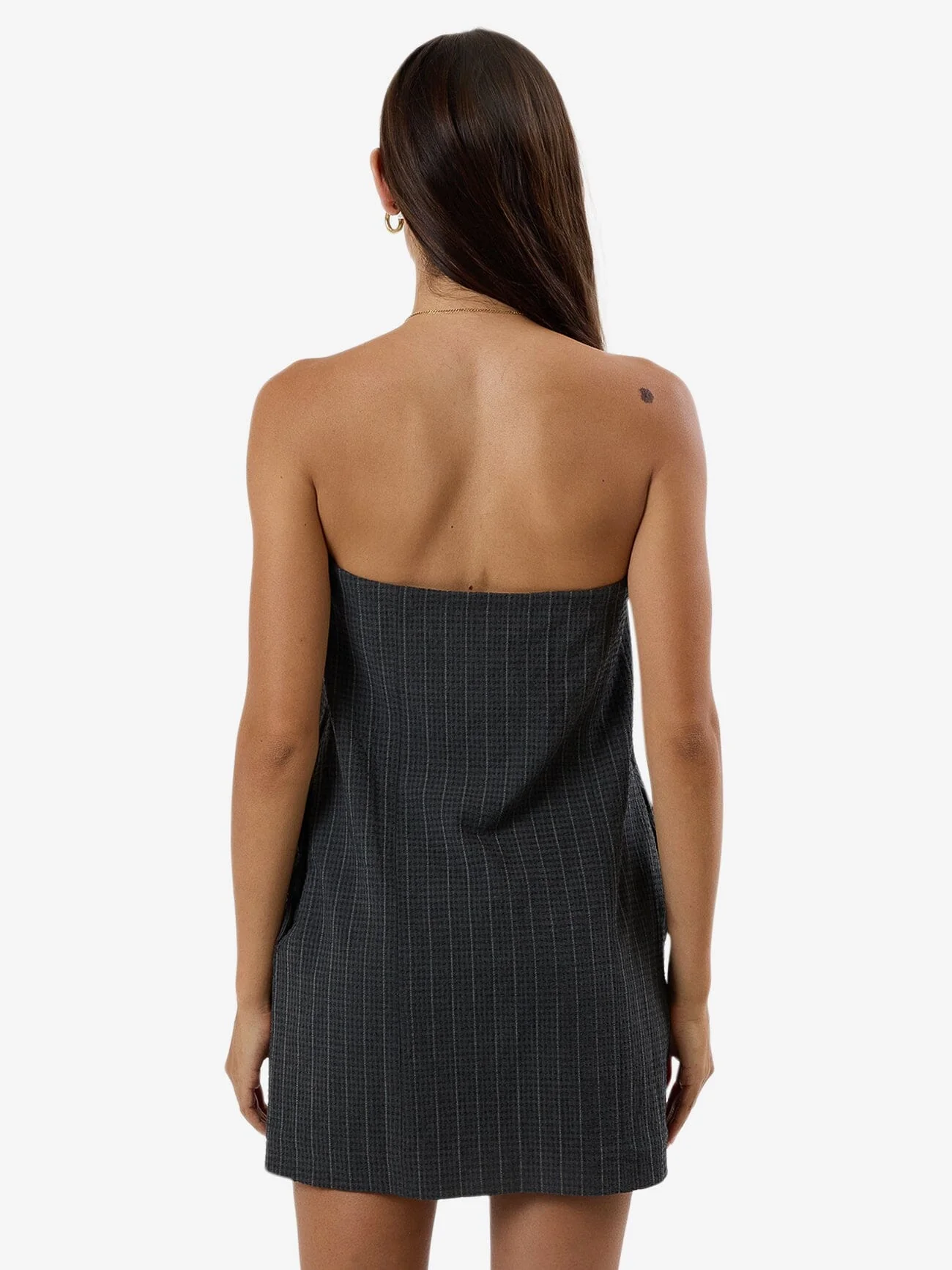 Colby Strapless Dress - Charcoal Pinstripe - Image 3