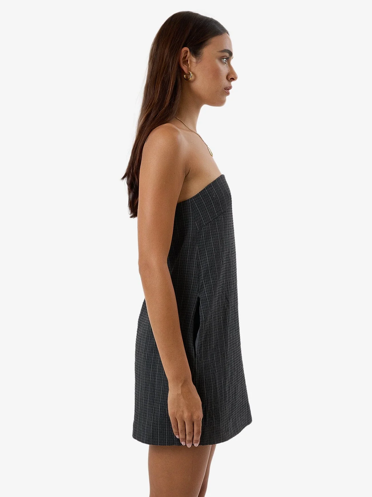 Colby Strapless Dress - Charcoal Pinstripe - Image 5