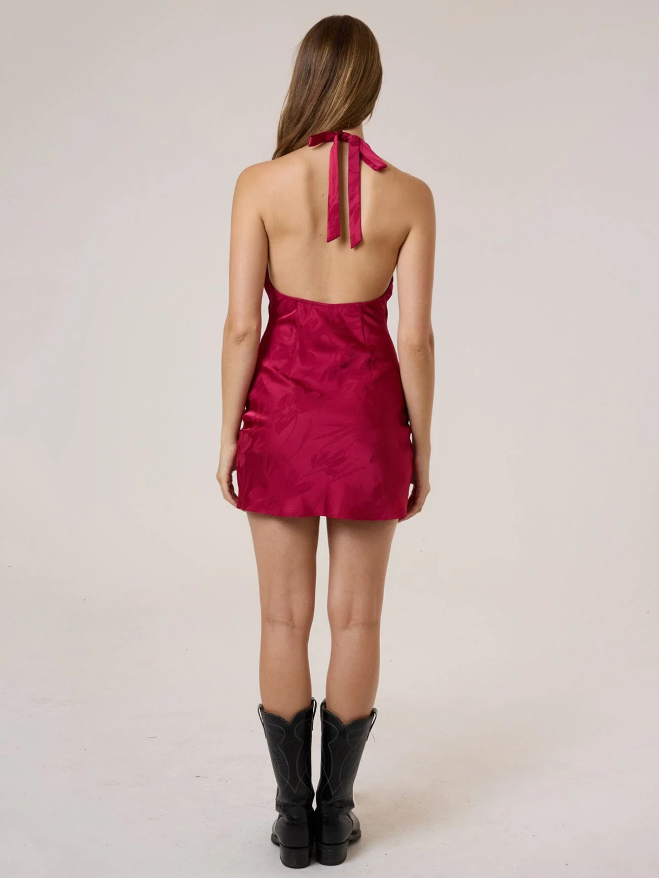Dakota Floral Halter Mini Dress - Dark Cherry - Image 3