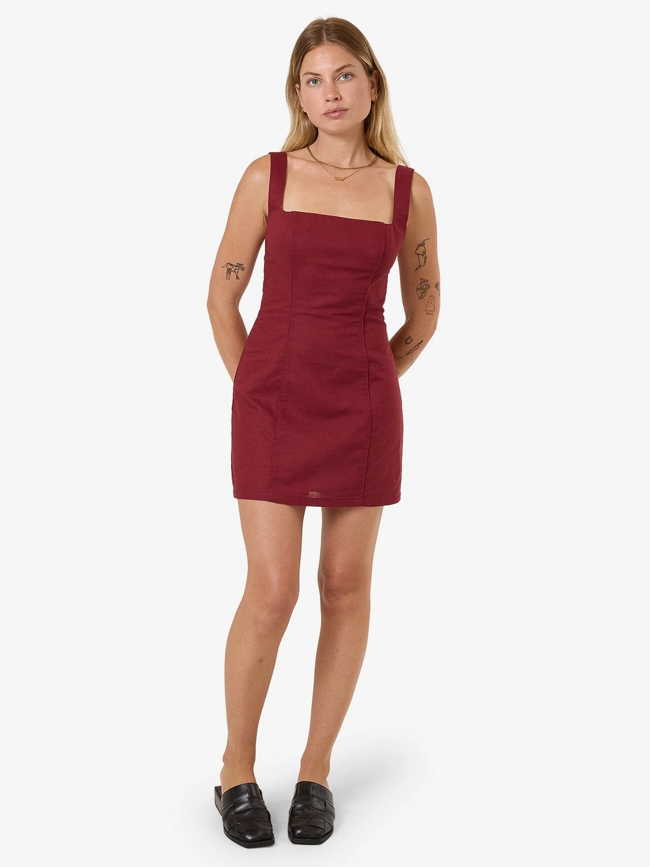 Elsie Square Neck Dress - Dark Cherry - Image 5