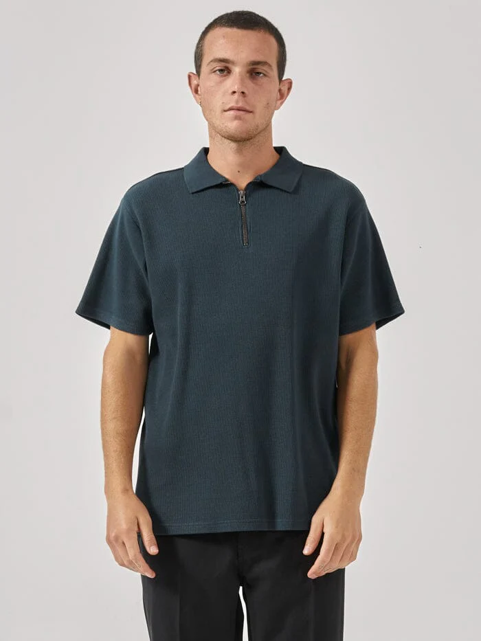 Existencial Waffle Quarter Zip Polo - Jasper Green - Image 2