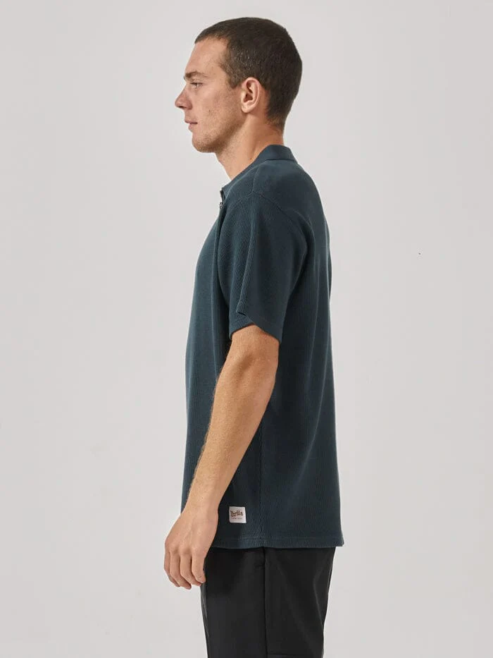 Existencial Waffle Quarter Zip Polo - Jasper Green - Image 4
