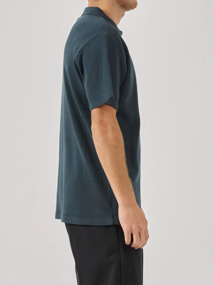 Existencial Waffle Quarter Zip Polo - Jasper Green - Image 5