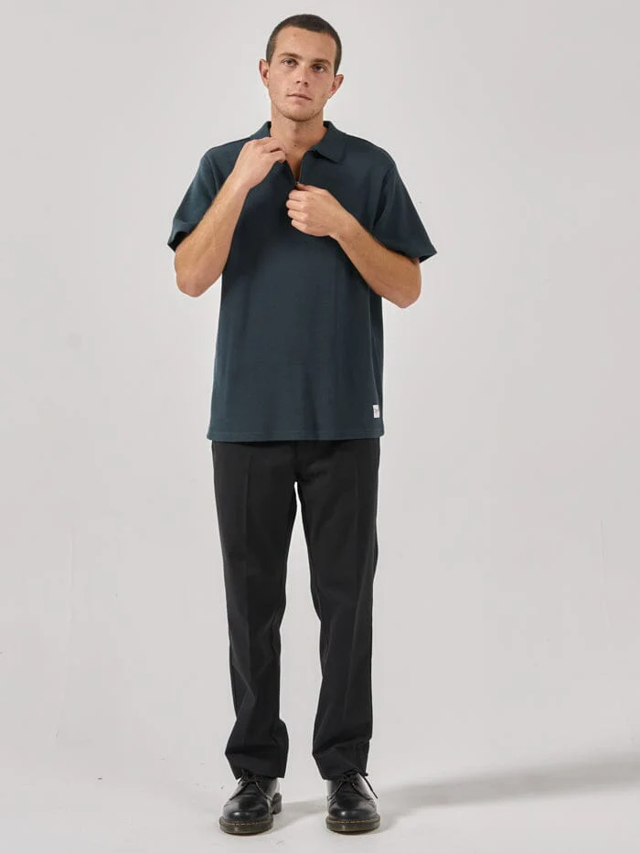 Existencial Waffle Quarter Zip Polo - Jasper Green - Image 6