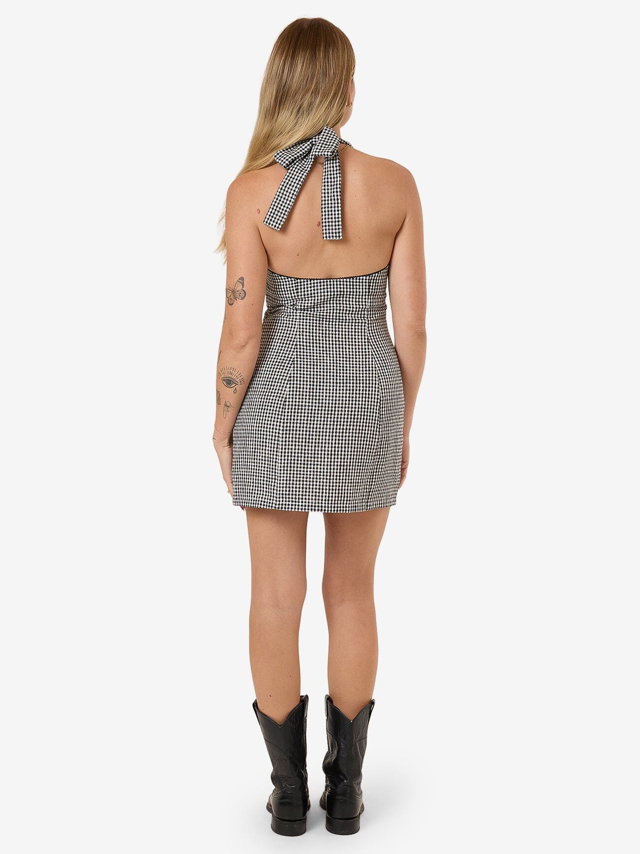 Gia Gingham Halter Dress - Black - Image 3