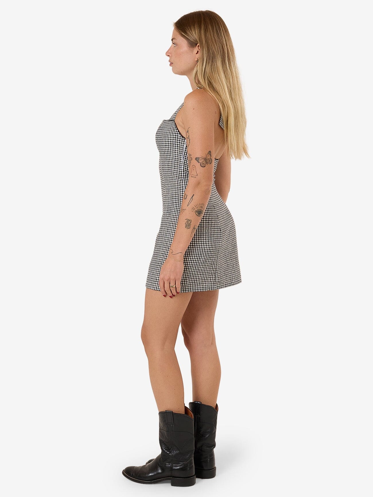 Gia Gingham Halter Dress - Black - Image 5