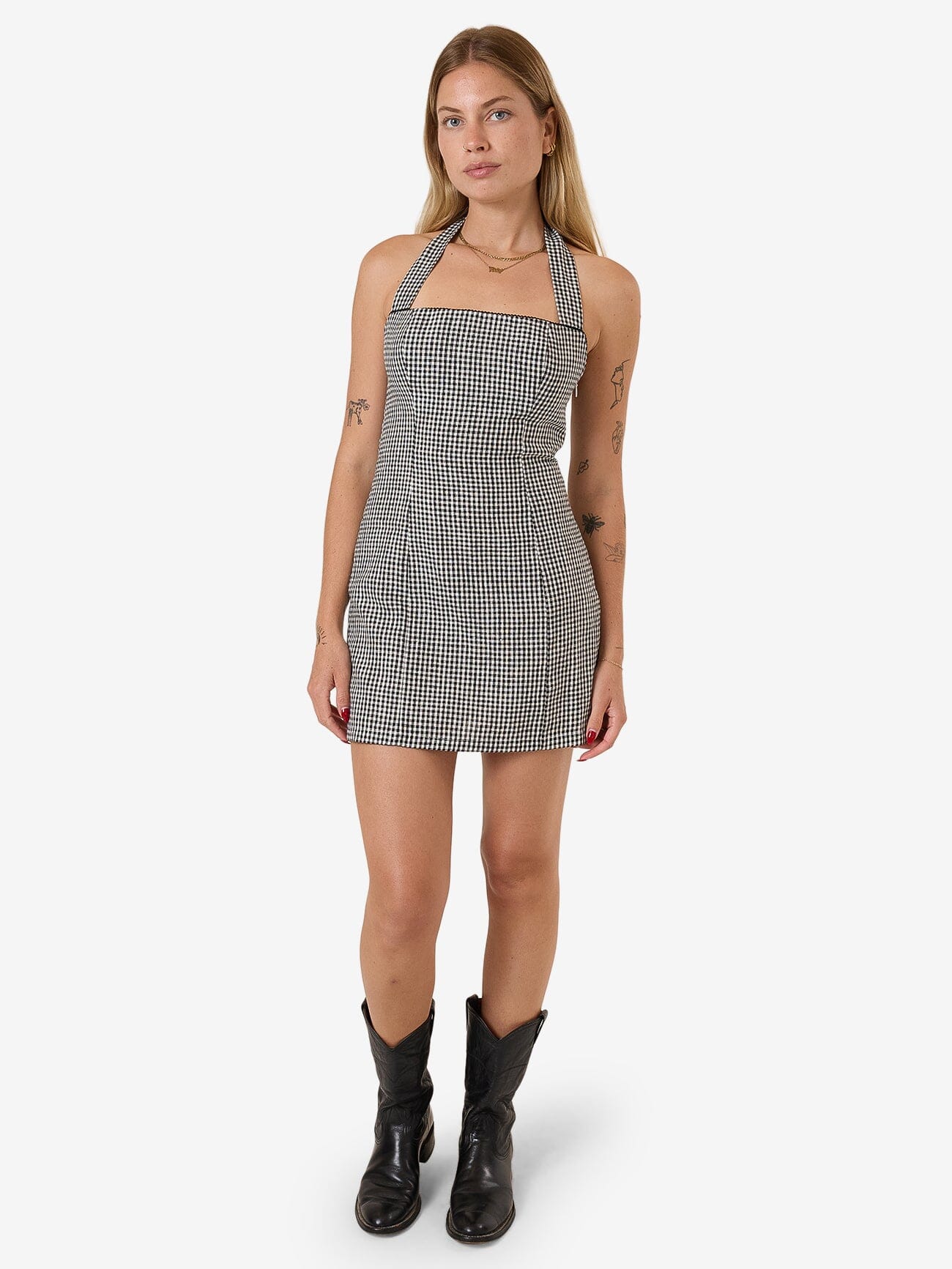 Gia Gingham Halter Dress - Black - Image 6