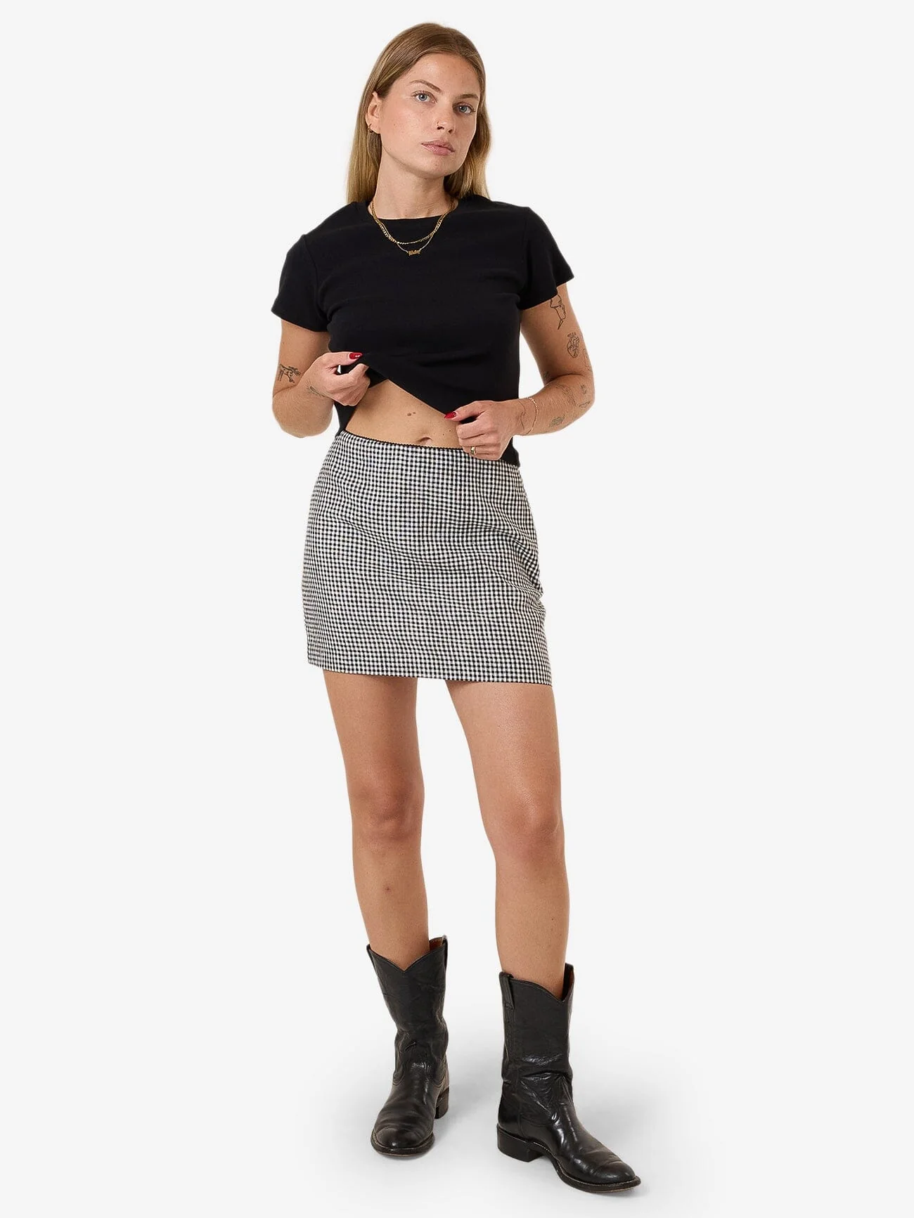 Gia Gingham Skirt - Black - Image 5