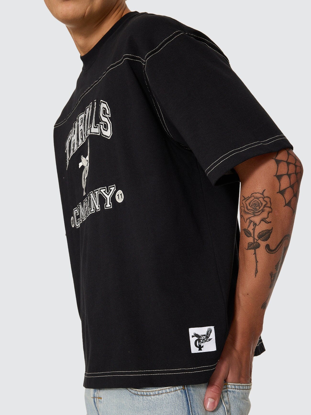 Heavy Recruitment Applique Oversize Box Crop Tee - Black - Image 5