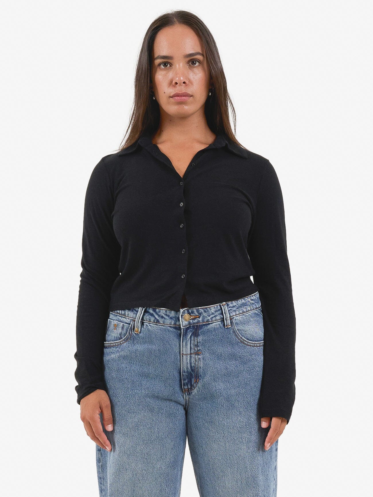 Hemp Collared Long Sleeve - Black - Image 2