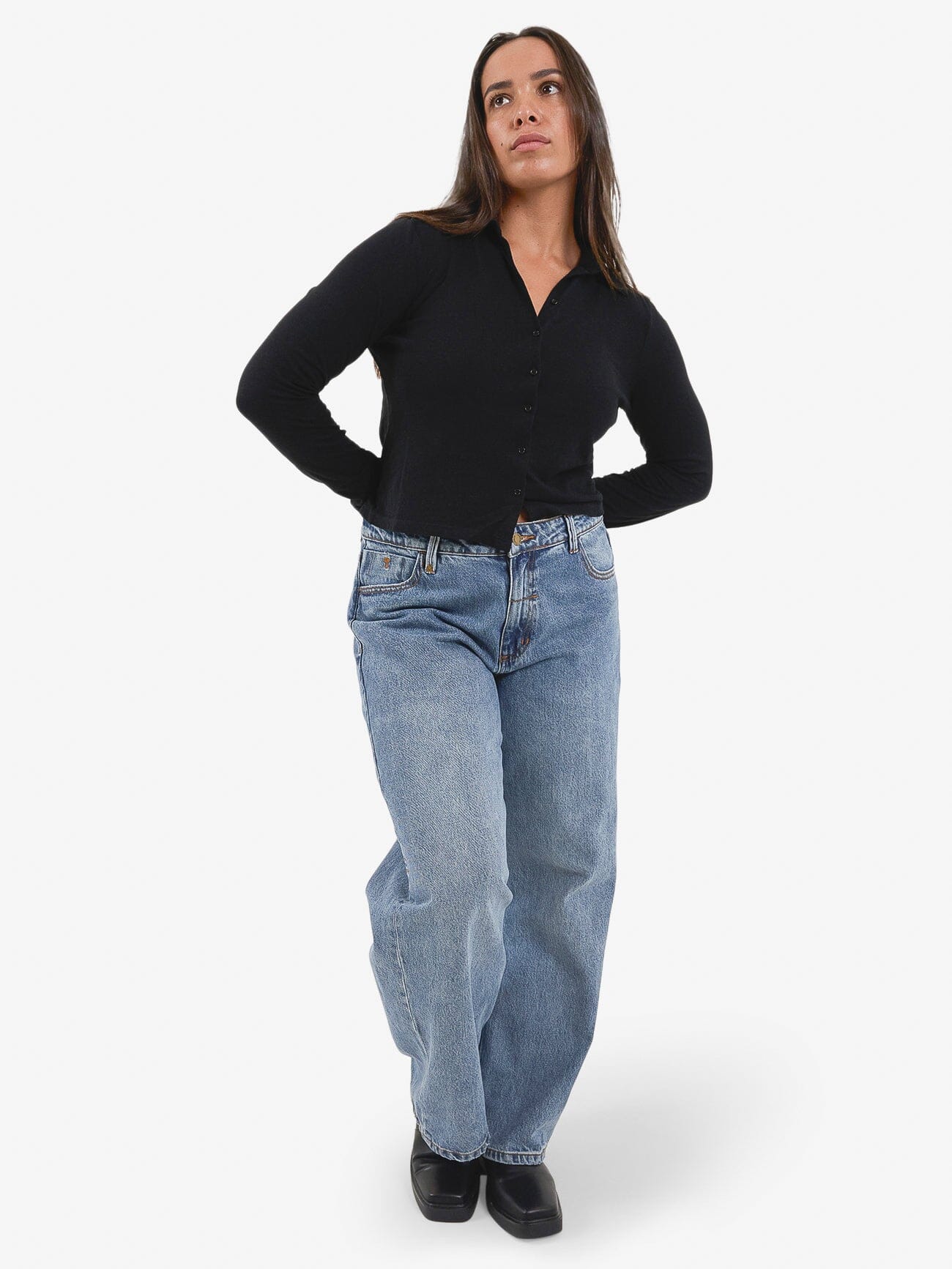 Hemp Collared Long Sleeve - Black - Image 4