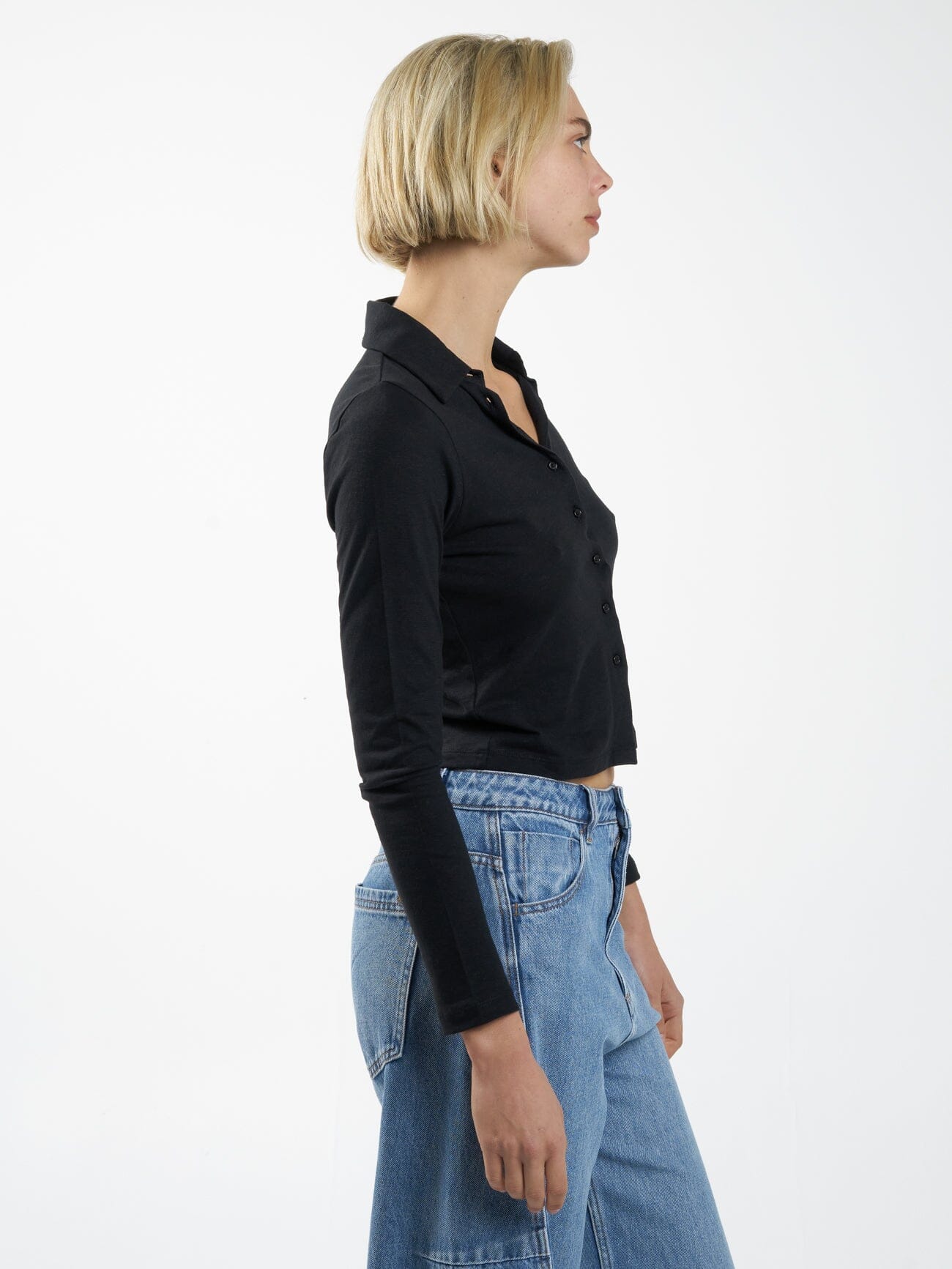 Hemp Collared Long Sleeve - Black - Image 6