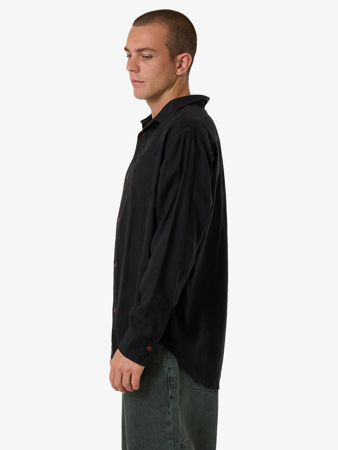 Hemp Minimal Thrills Oversize Long Sleeve Shirt - Black - Image 3