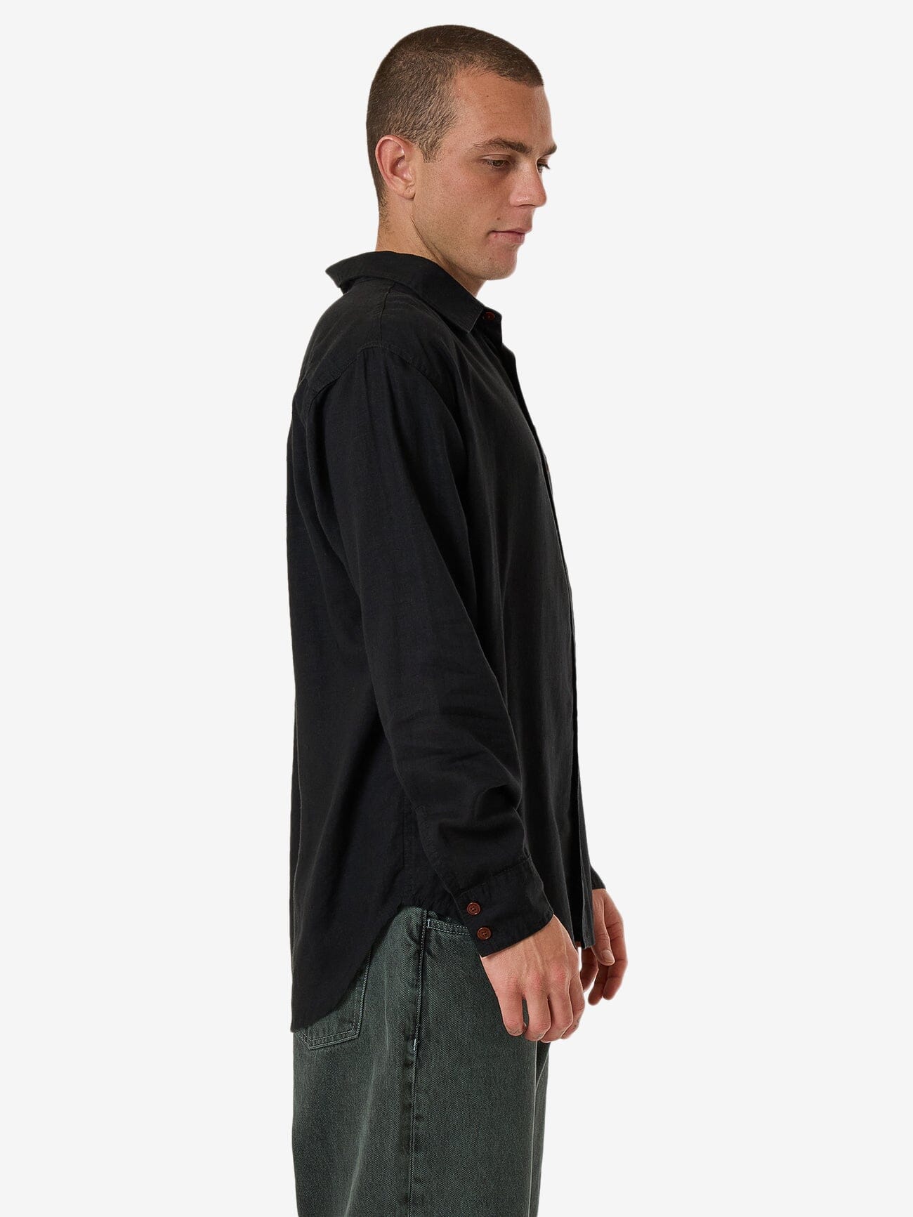 Hemp Minimal Thrills Oversize Long Sleeve Shirt - Black - Image 4