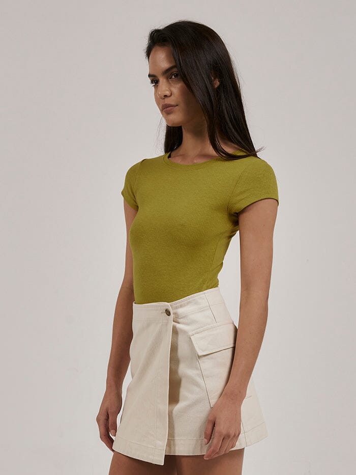 Hemp Rib Cap Sleeve Tee - Antique Moss - Image 3