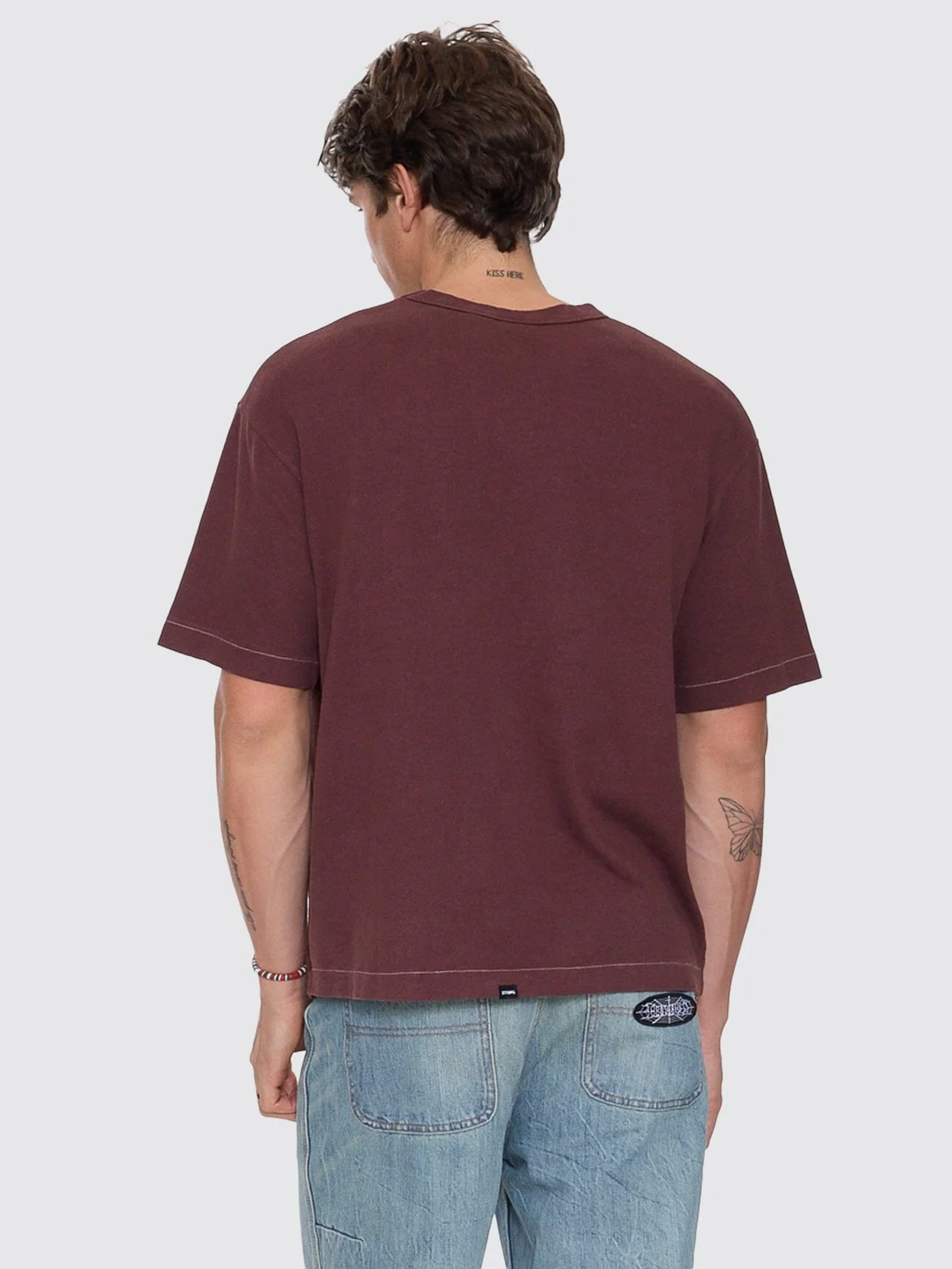 Hemp Contrast Stitch Box Oversize Crop Tee - Bitter Chocolate - Image 5
