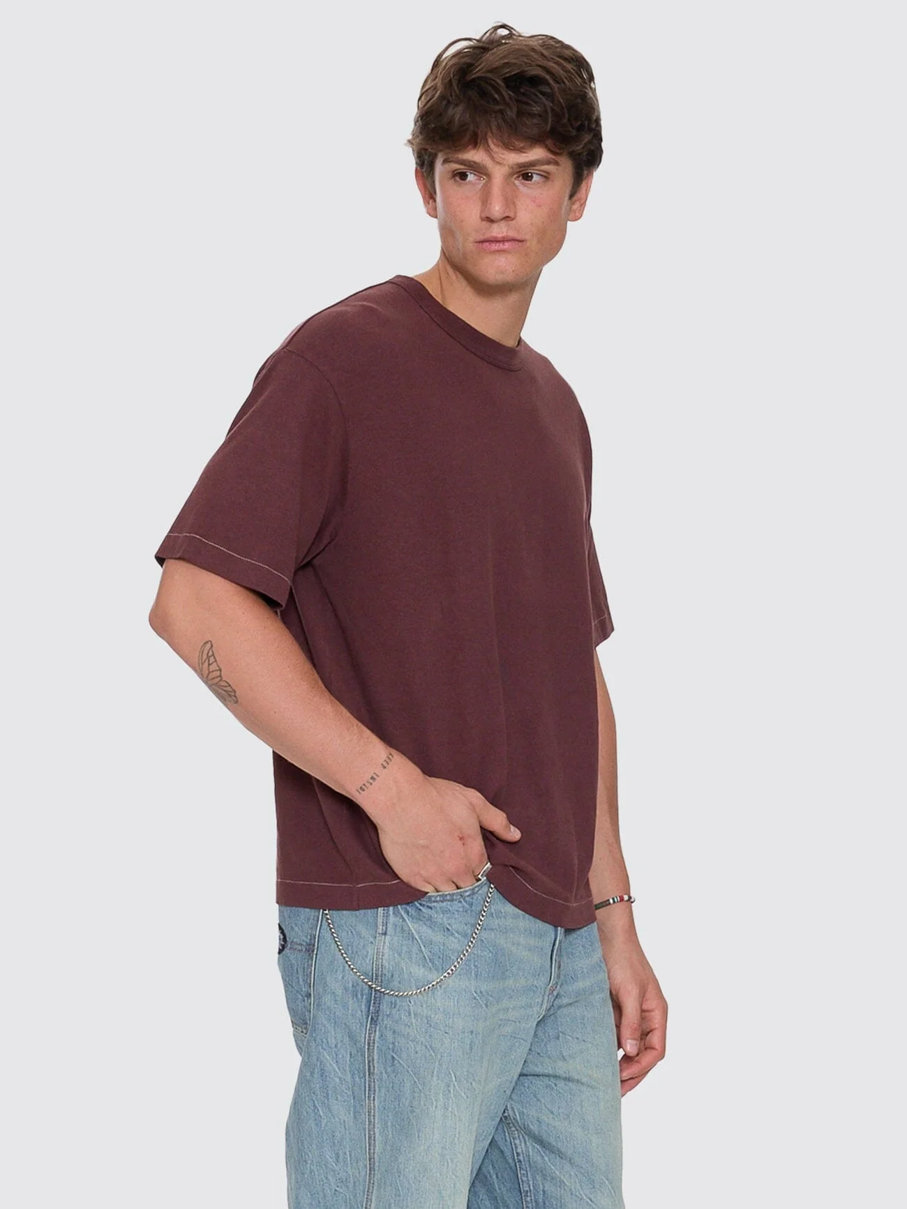 Hemp Contrast Stitch Box Oversize Crop Tee - Bitter Chocolate - Image 6