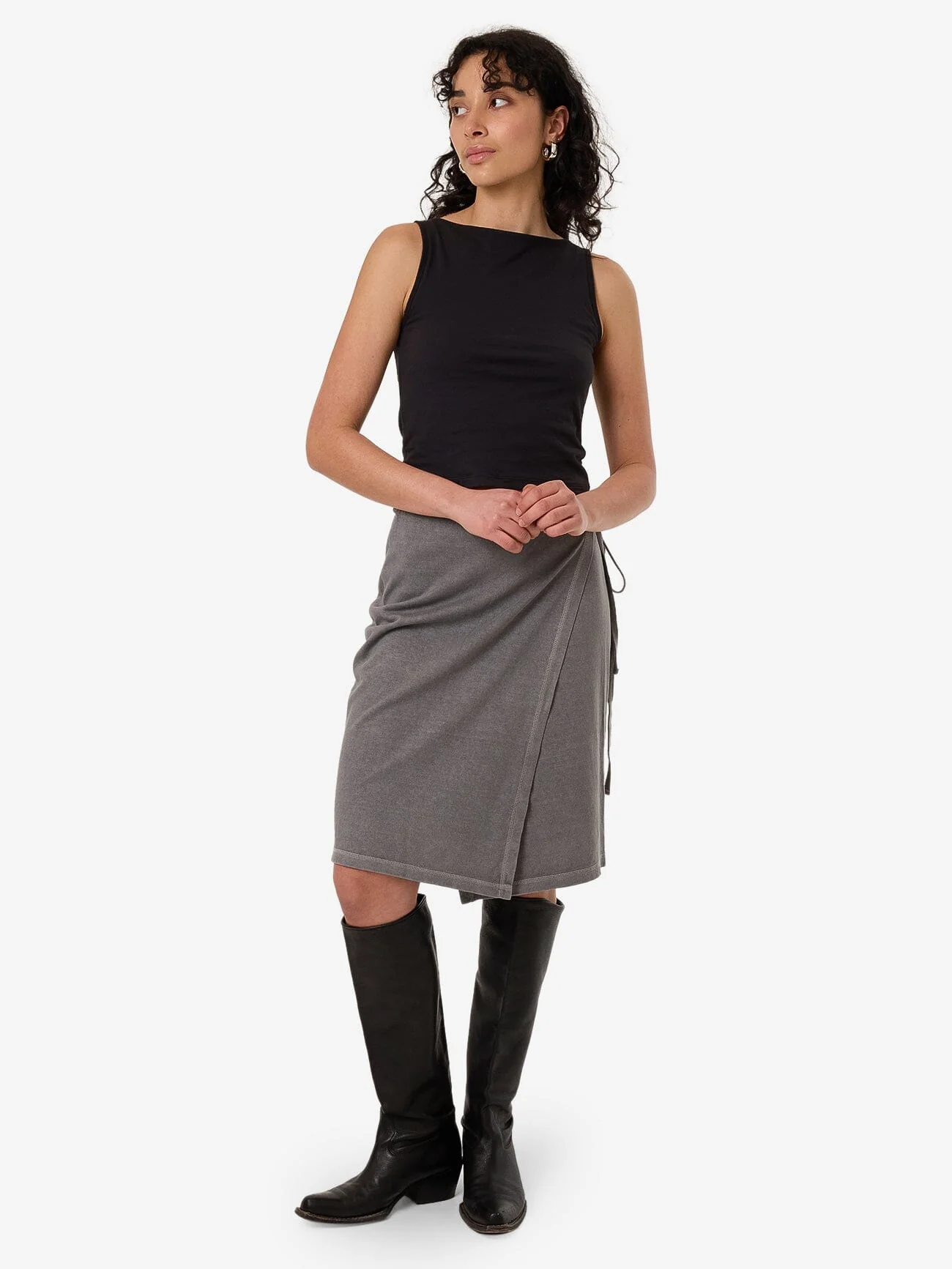Hemp Wrap Midi Skirt - Grey Ash