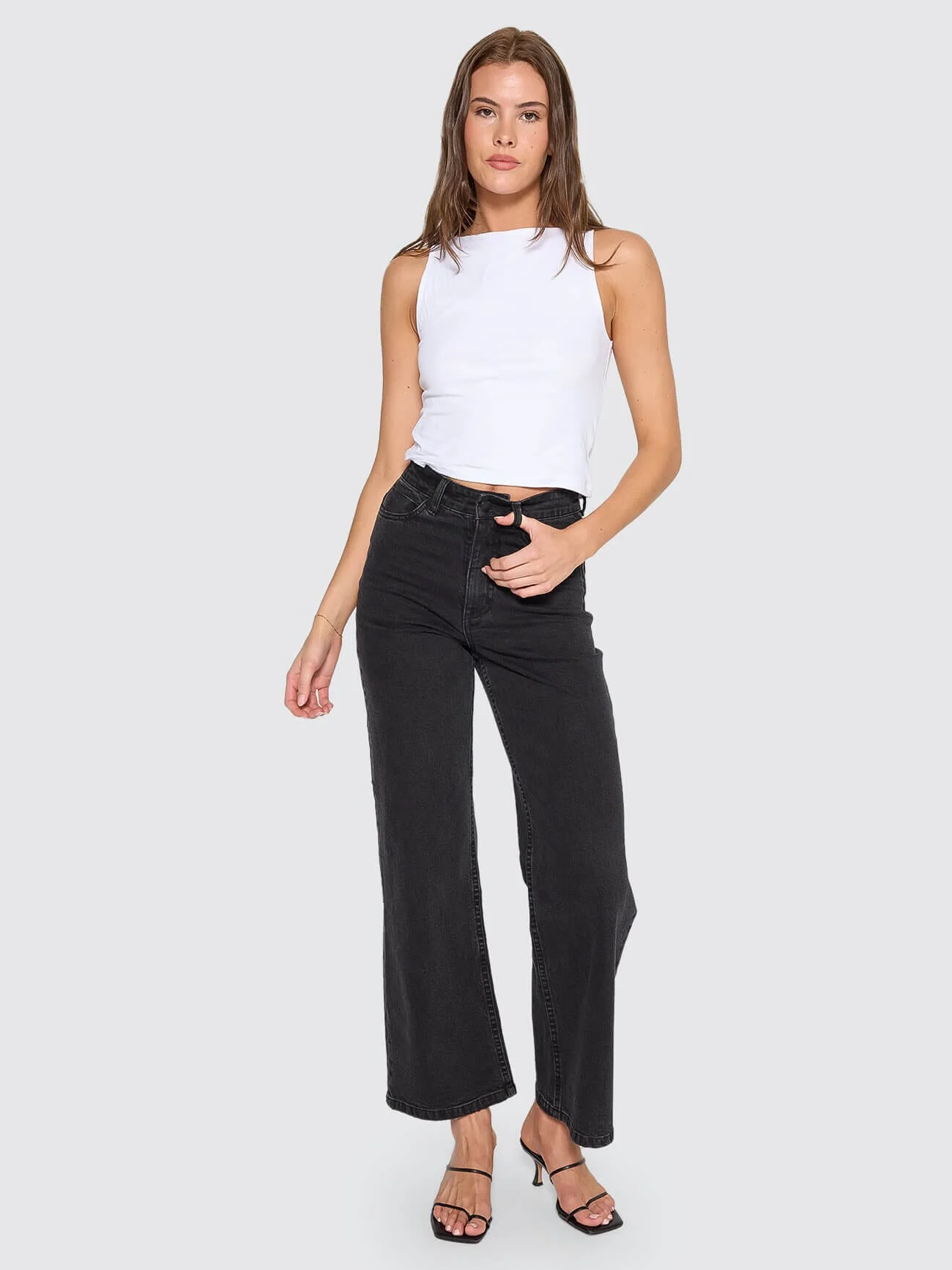 Holly High Rise Stretch Wide Jean - Aged Black - Image 6
