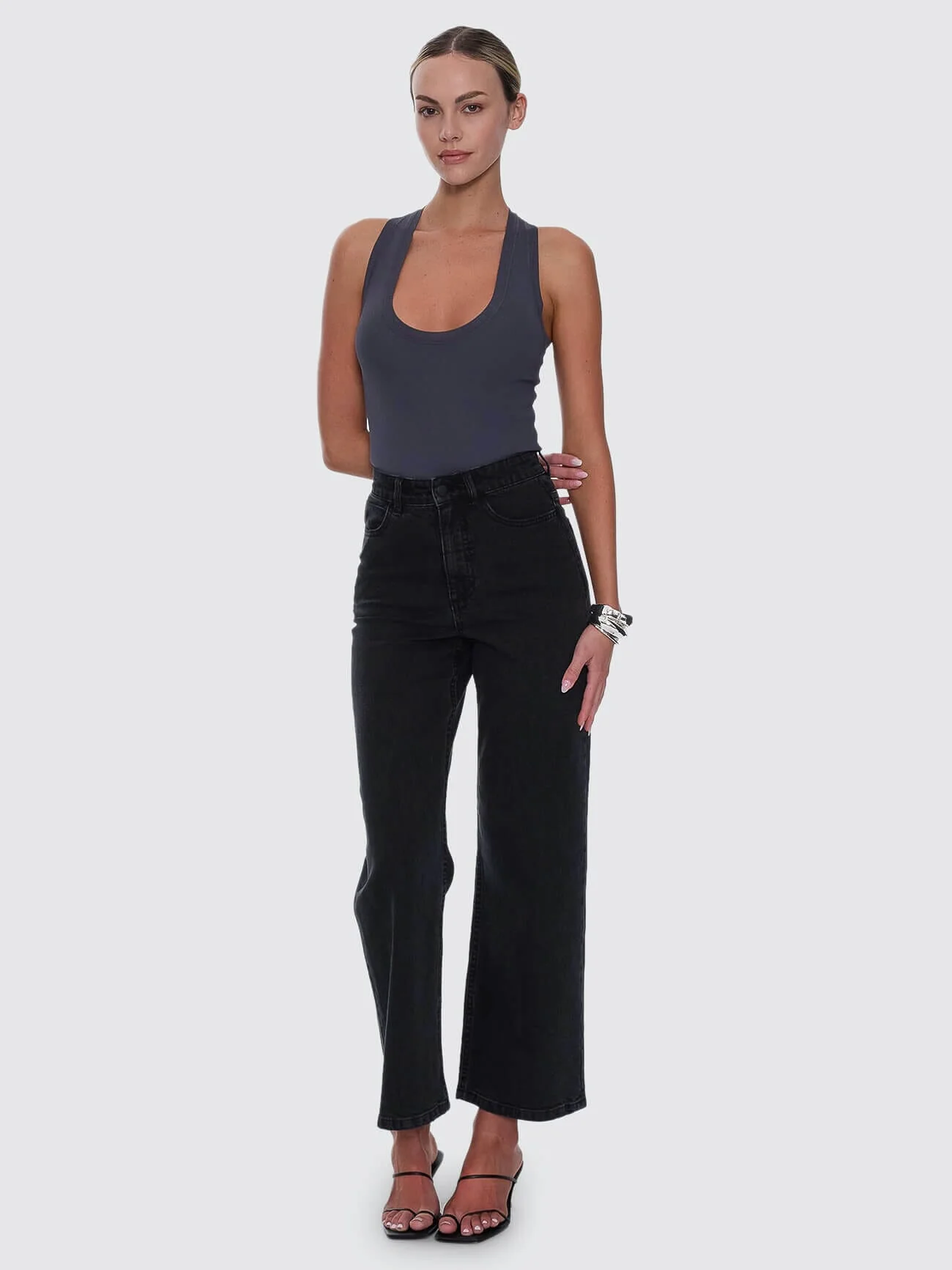 Holly High Rise Stretch Wide Jean - Aged Black - Image 8