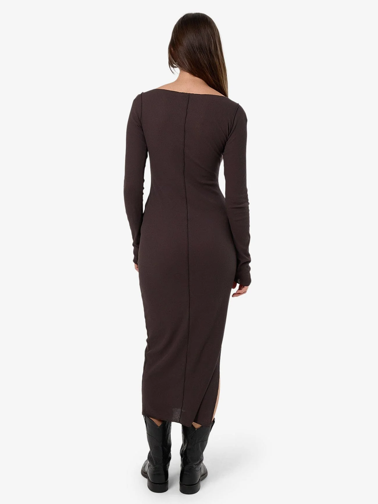 Jordi Boat Neck Maxi Dress - Dark Charcoal - Image 3