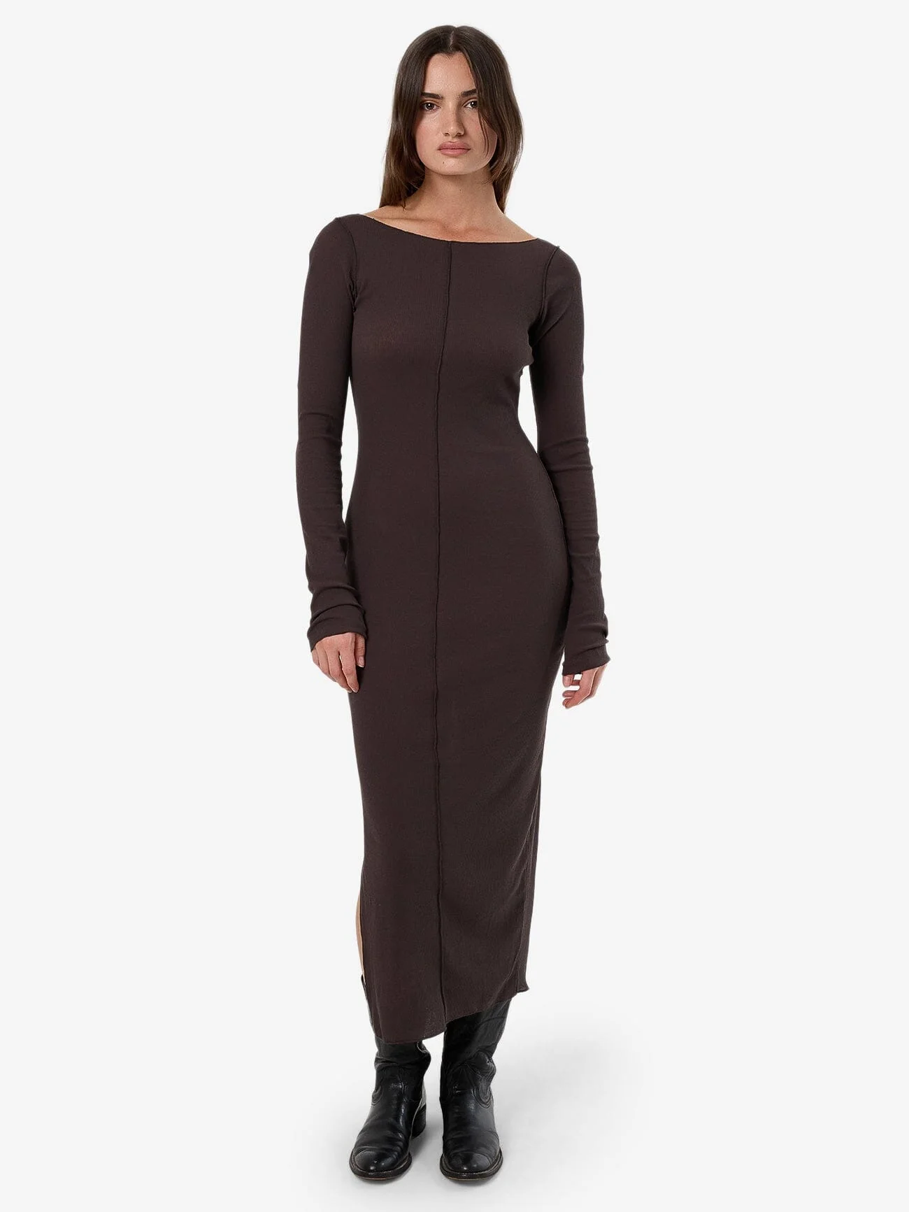 Jordi Boat Neck Maxi Dress - Dark Charcoal - Image 4