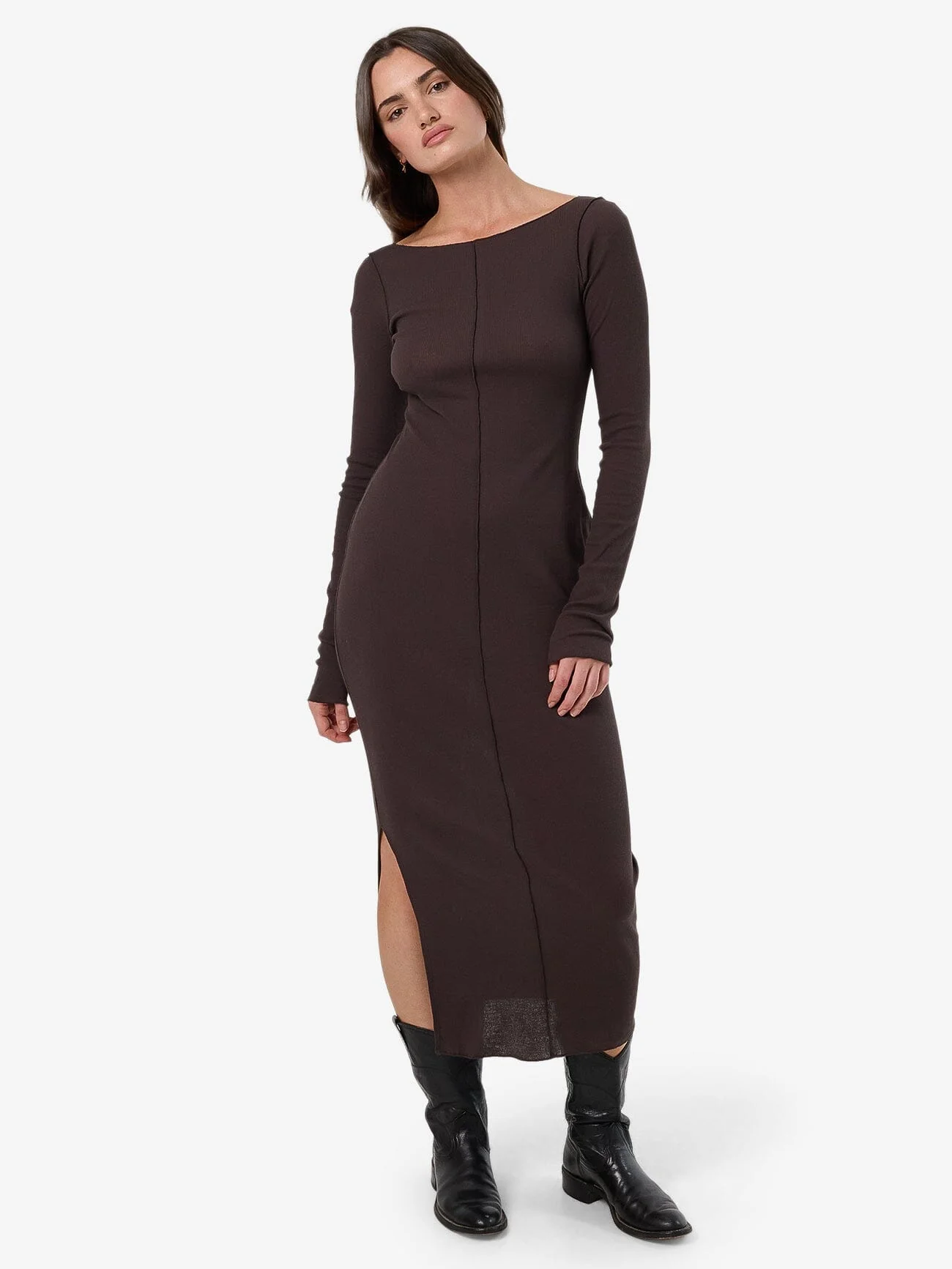 Jordi Boat Neck Maxi Dress - Dark Charcoal - Image 7