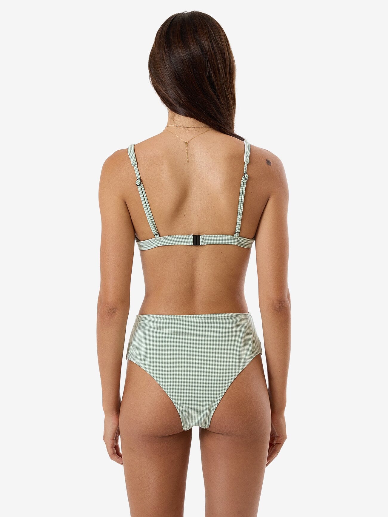 Lou Gingham Tall Triangle Bikini Top - Elm Green - Image 2