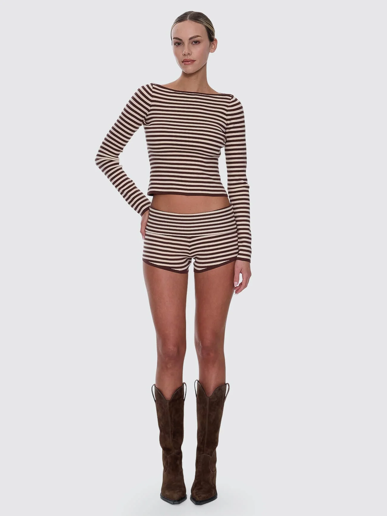 Mackenzie Knit Booty Short - Butter Cream Stripe - Image 6