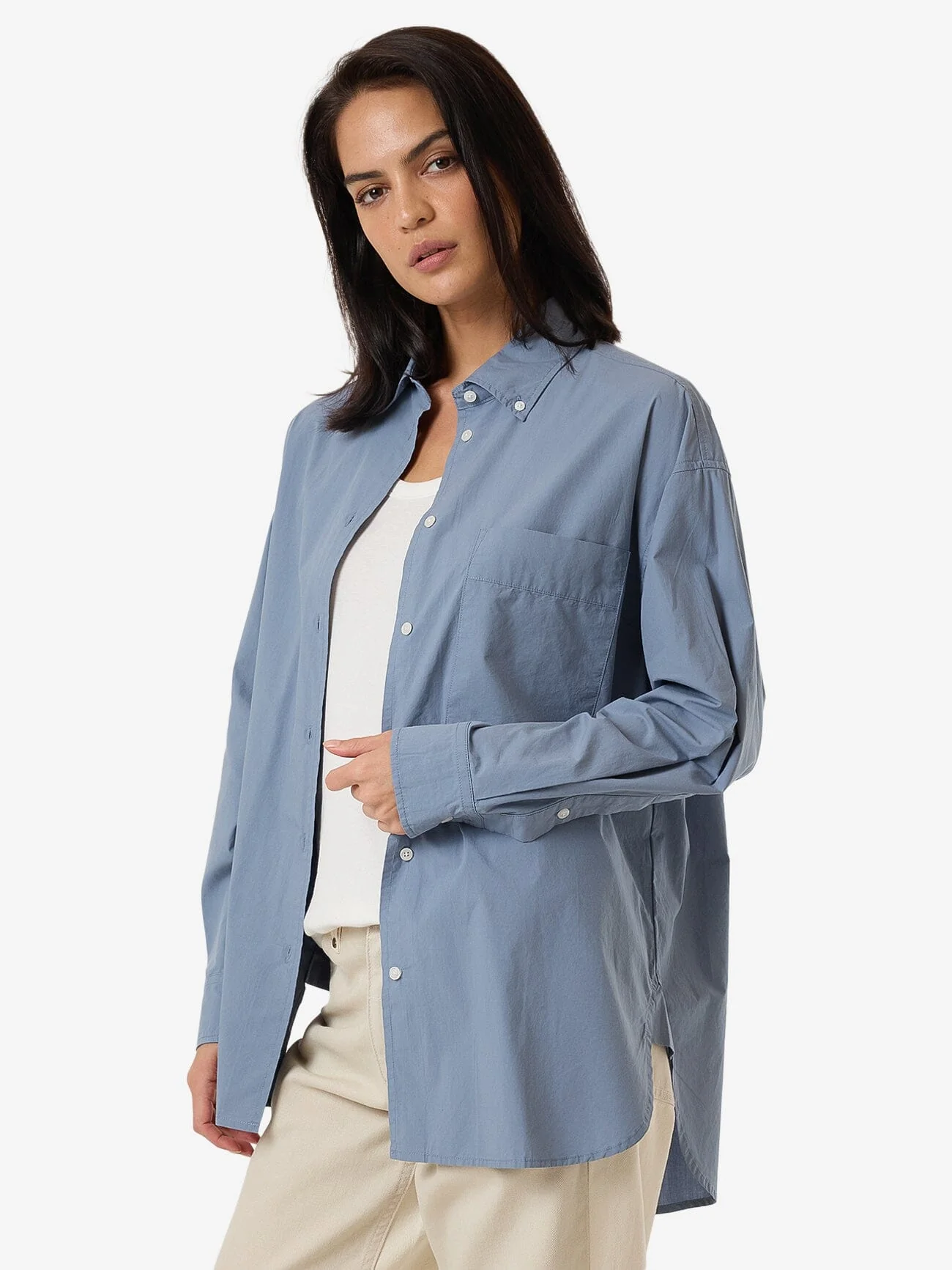 Maxwell Poplin Oversized Shirt - Dusty Blue - Image 4