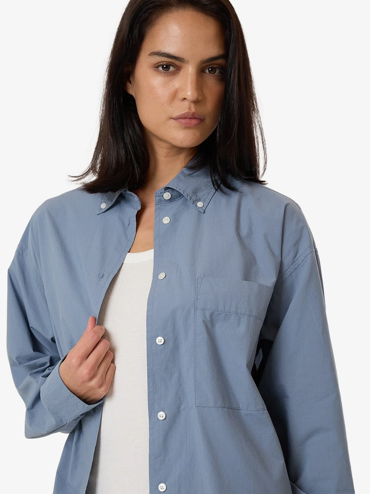 Maxwell Poplin Oversized Shirt - Dusty Blue - Image 6