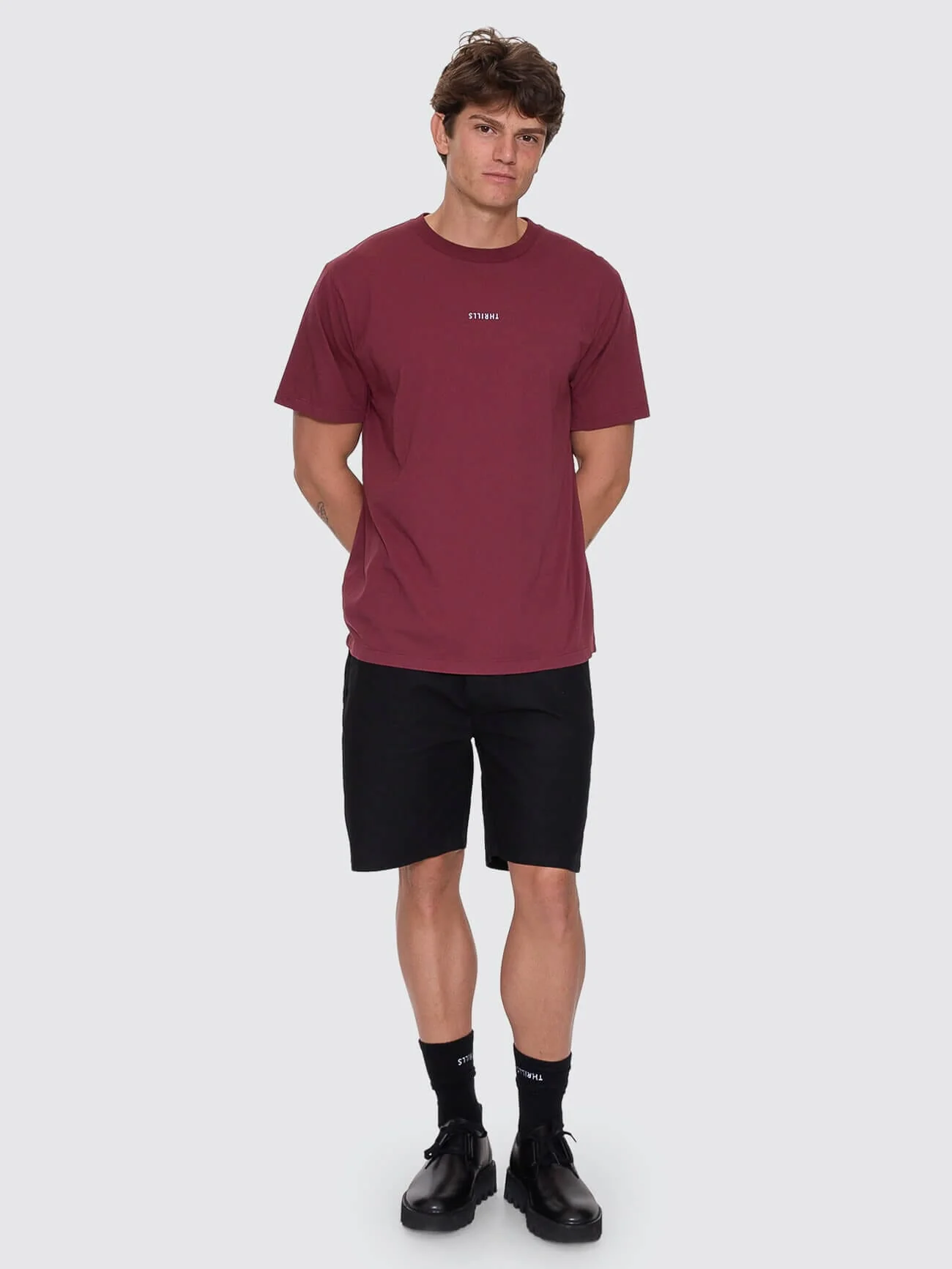 Minimal Thrills Merch Fit Tee - New Maroon - Image 3