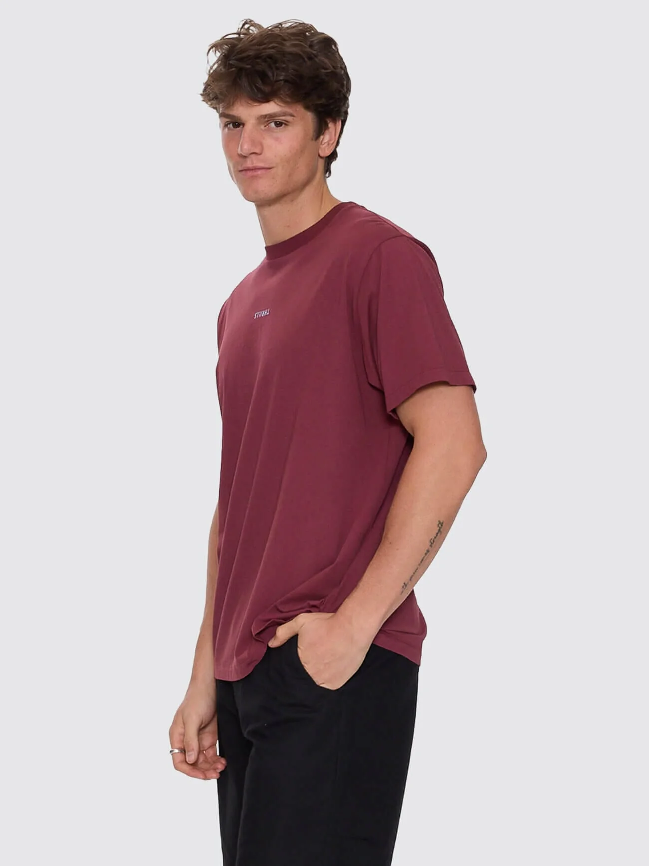 Minimal Thrills Merch Fit Tee - New Maroon - Image 4