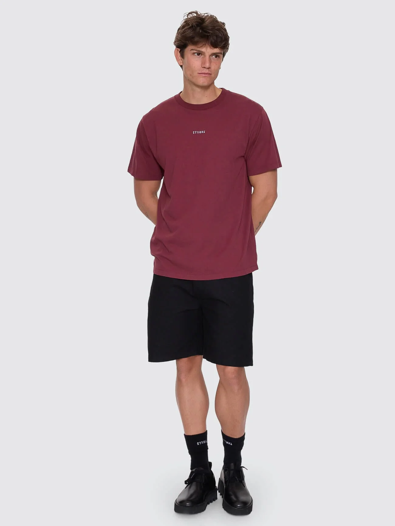Minimal Thrills Merch Fit Tee - New Maroon - Image 7