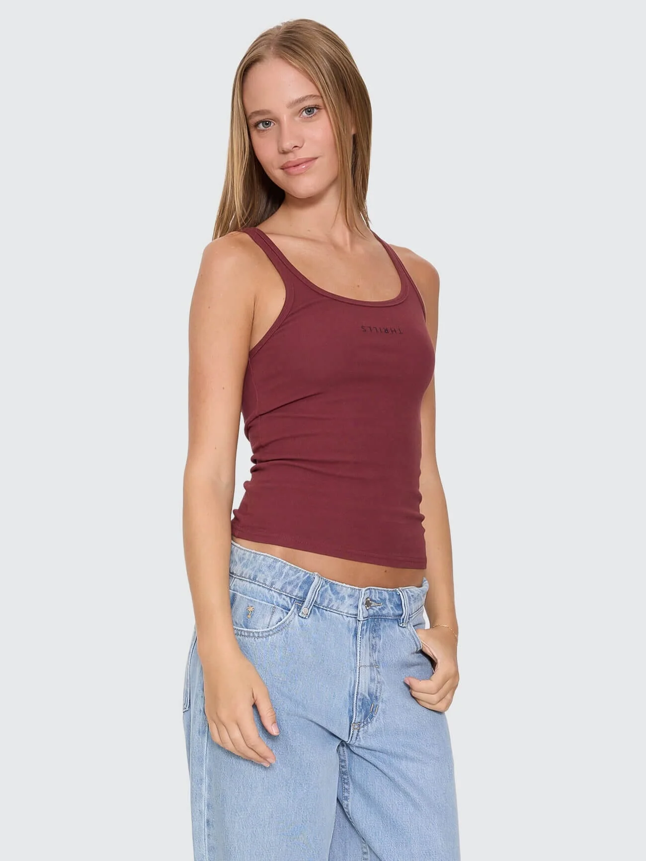 Minimal Thrills Scoop Tank - New Maroon - Image 4